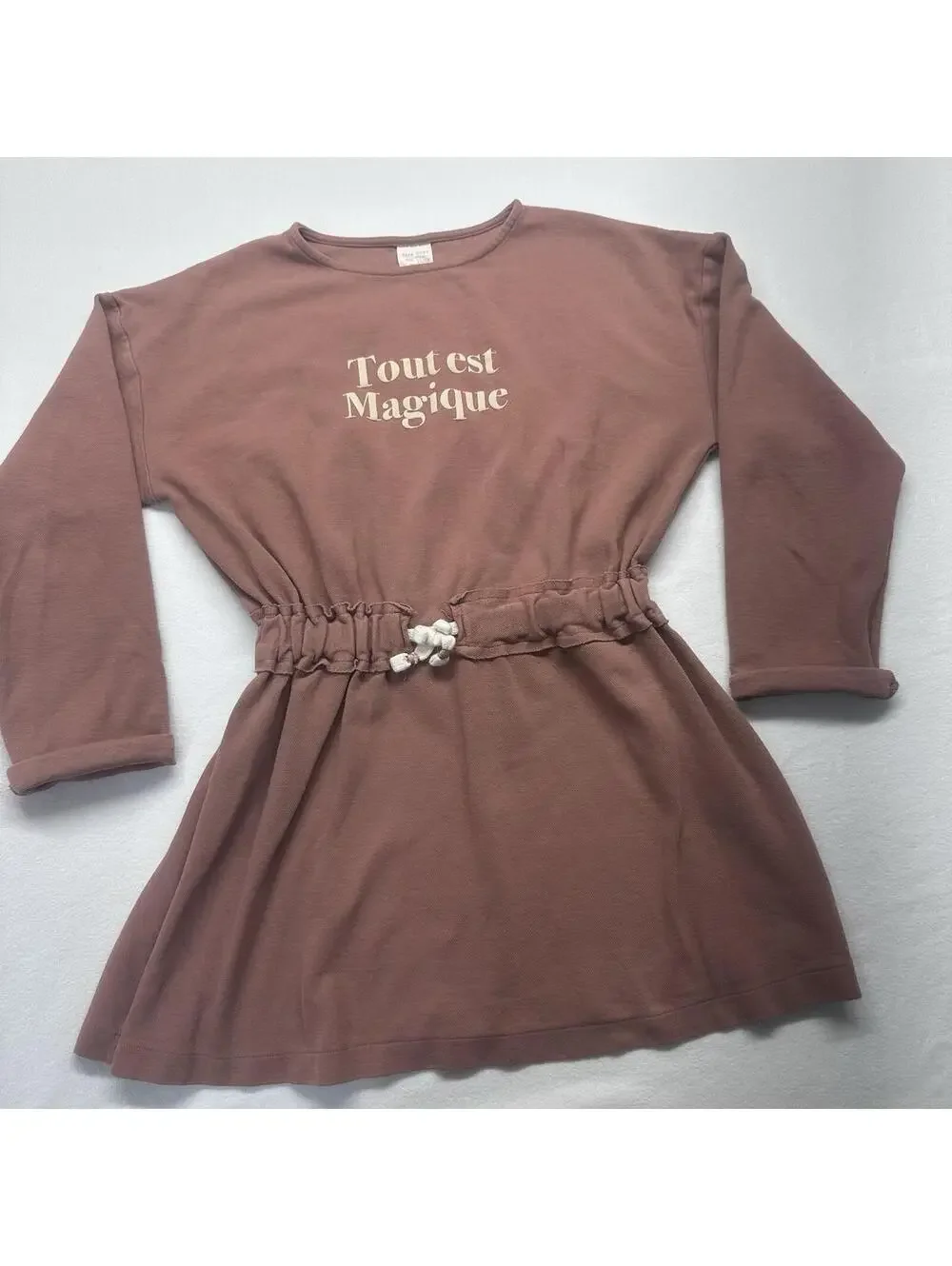 Zara Kids T-Shirt Dress Girls 11/12 Mauve Tout est Magique Long Sleeve Knit